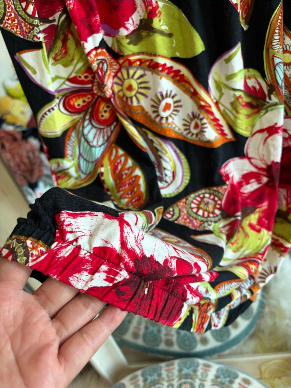 Uncle Frank Black Mini Dress with Red Floral & Green Accents - Picture 4 of 5
